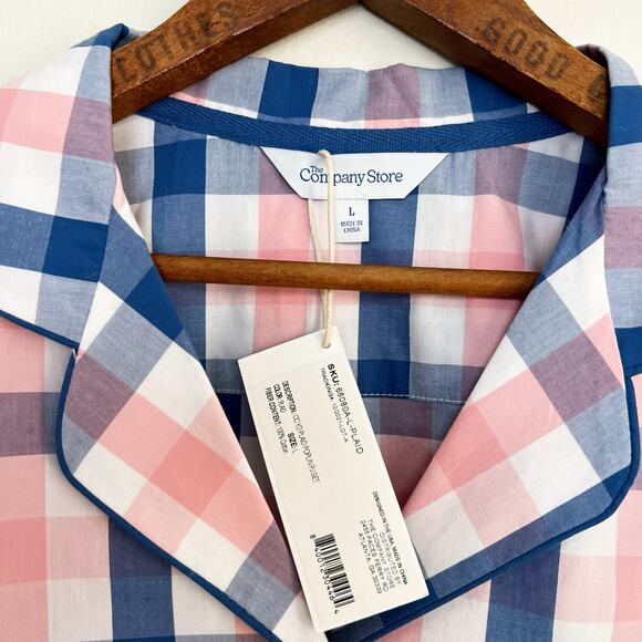 NEW The Company Store Plaid Poplin Women's Long Sleeve Button Down Pajama Top L - Picture 6 of 10